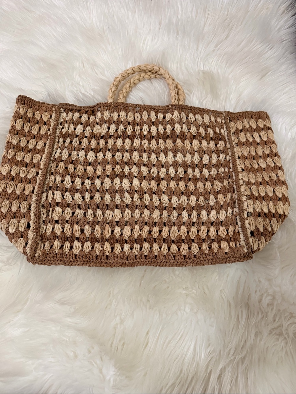 Hat Attack Handwoven Crochet Tote in Brown & Cream